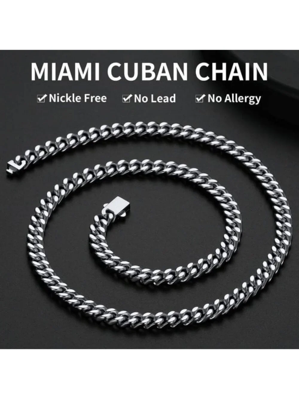 Durable Stainless Steel Cuban Link Chain Necklace for Men, 18